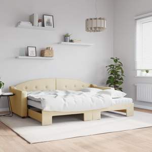 [3197547] Sofa rozsuwana z materacami, kremowa, 80x200 cm, tkanina