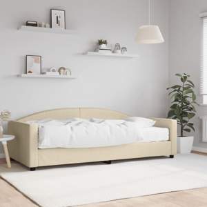 [3197179] Sofa z materacem do spania, kremowa, 100x200 cm, tkanina
