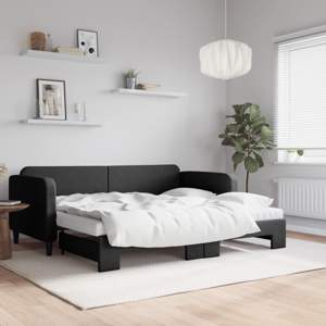 [3196846] Sofa rozsuwana z materacami, czarna, 90x190 cm, tkanina