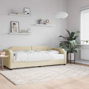 [3197620] Sofa z materacem do spania, kremowa, 90x200 cm, tkanina