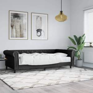[3197719] Sofa z materacem, czarna, 90x200 cm, sztuczna skóra