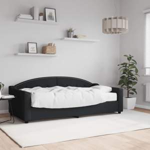 [3197524] Sofa z materacem, czarna, 90x190 cm, tkanina
