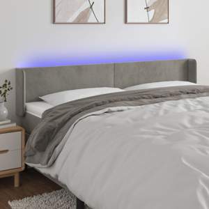 [3123022] Zagłówek do łóżka z LED, jasnoszary, 203x16x78/88 cm, aksamit