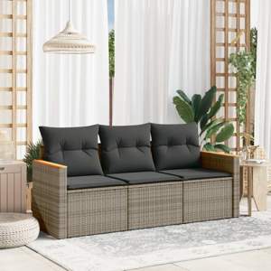 [3225759] 3-częściowa sofa do ogrodu, z poduszkami, szara, polirattanowa