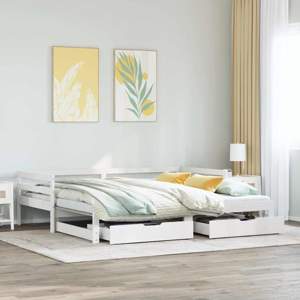 [3302147] Sofa rozsuwana z szufladami, bez materaca, białe, 90x190 cm