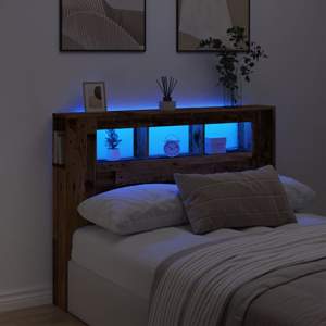 [857686] Wezgłowie łóżka z LED, stare drewno, 140x18,5x103,5 cm