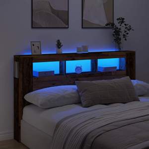 [857690] Wezgłowie łóżka z LED, stare drewno, 180x18,5x103,5 cm
