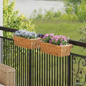 [42020968] Hanging Planter Kosz GENDT 2 szt. Naturalny Brąz Rattan Kubu