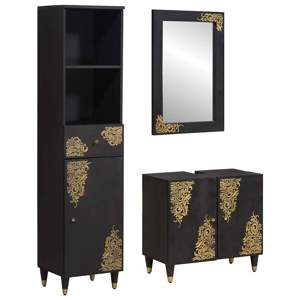 [3310160] Zestaw Szafek Łazienkowych 3 szt. Czarny Drewno z mango