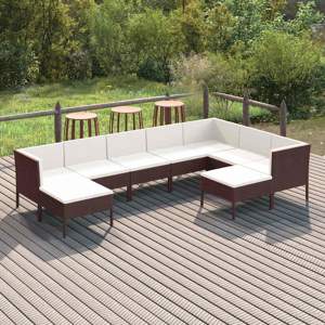 [3094431] 9-cz. zestaw wypoczynkowy do ogrodu, poduszki, rattan PE, brąz