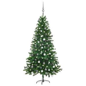 [3077726] Sztuczna choinka z lampkami i bombkami, 150 cm, zielona