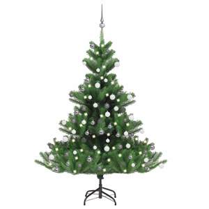 [3077731] Sztuczna jodła kaukaska z LED i bombkami, zielona, 150 cm
