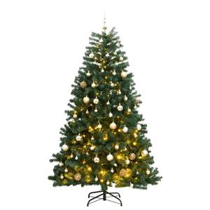 [3210146] Sztuczna choinka na zawiasach, 300 lampek LED i bombki, 180 cm