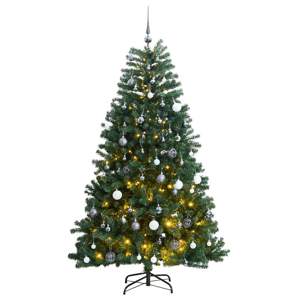 [3210164] Sztuczna choinka na zawiasach, 300 lampek LED i bombki, 180 cm