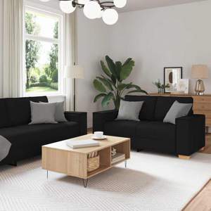 [3324611] Sofa 3 szt. Czarny Tkanina lniana