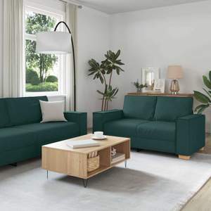 [3324614] Sofa 3 szt. Ciemna zieleń Tkanina lniana