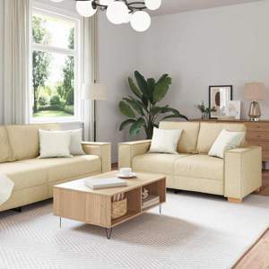 [3324616] Sofa 3 szt. Kremowy Tkanina lniana