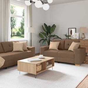 [3324632] Sofa 3 szt. Brązowy Tkanina lniana
