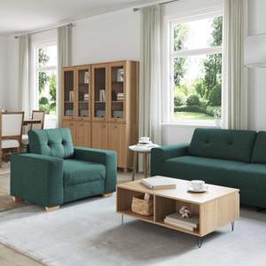[3324633] Sofa 3 szt. Ciemna zieleń Tkanina lniana