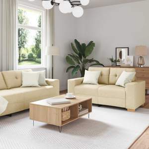 [3324635] Sofa 3 szt. Kremowy Tkanina lniana