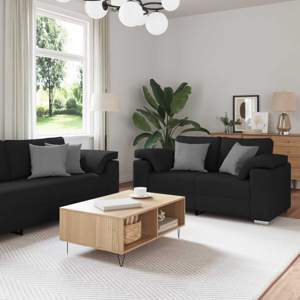 [3324660] Sofa 3 szt. Czarny Tkanina lniana